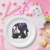 Witte zwarte kat papieren bordje (Feest)