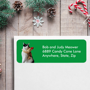 Witte & Zwarte Kat & Rendier Kerst Speelgoed Adres Etiket