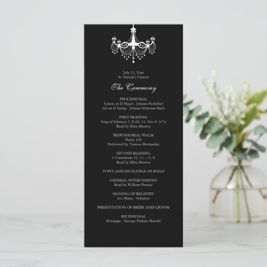 Witte & Zwarte kroonluchter huwelijksprogramma Programma (Staand voorkant)