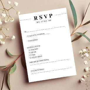Witte & Zwarte Lijn Eenvoudige Huwelijk RSVP Kaartje