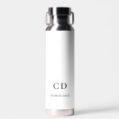 Witte zwarte monogram initiaal, eenvoudig waterfles (Voorkant)
