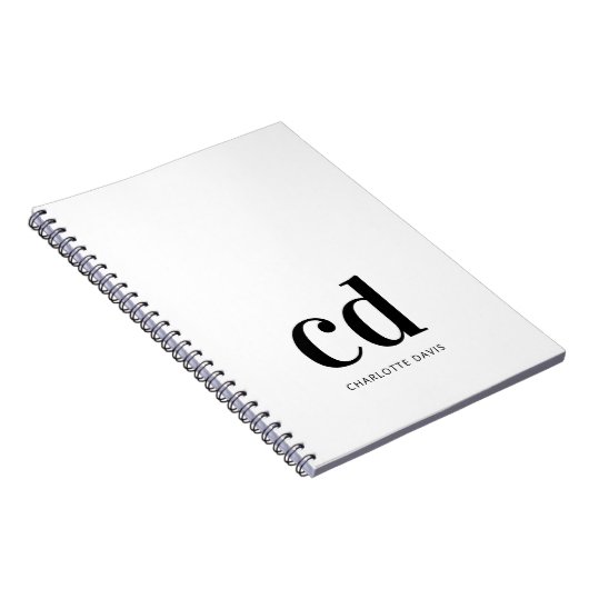 Witte zwarte monogram initialen elegant minimalist notitieboek (Rechterzijde)