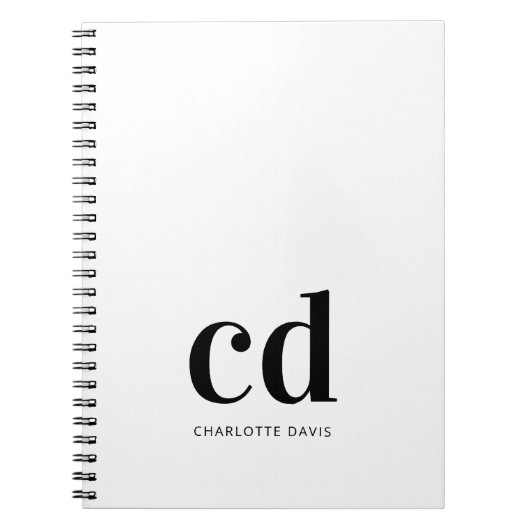 Witte zwarte monogram initialen elegant minimalist notitieboek (Voorkant)