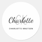 Witte zwarte monogram initialen minimalistisch scr ronde sticker (Voorkant)