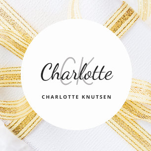 Witte zwarte monogram initialen minimalistisch scr ronde sticker