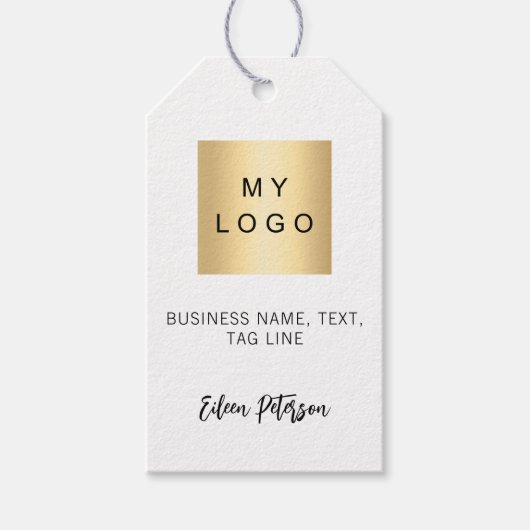 Witte zwarte naam handtekening zakelijk logo hangt cadeaulabel (Voorkant)