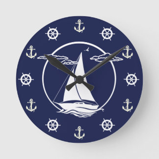 Witte zweefboot/anker/wielsilhouet ronde klok