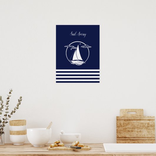 Witte zweefboot silhouet/zeilboot weg/marine poster (Keuken)