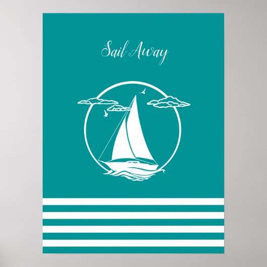Witte zweefboot silhouette/Sail away/aqua Poster (Voorkant)