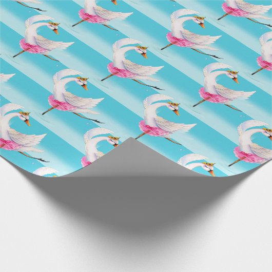 Witte zwenkvogel, whimsy aqua Lake, kunstpapier Cadeaupapier (Hoek)