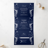 witte zwevende zilveren zwemmen op een marinevlek drieluik uitnodiging (Binnen)