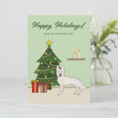 Witte Zwitserse Herder Hond Groene Feestelijke Ker Feestdagenkaart (Staand voorkant)