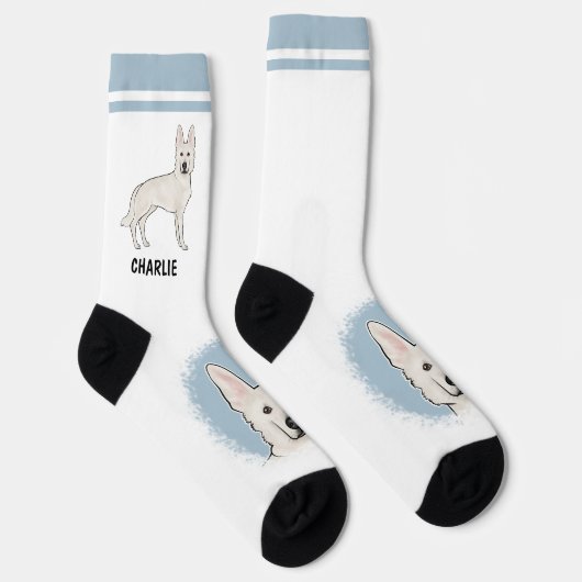 Witte Zwitserse Herder Witte GSD Hond Met Naam Sokken (Rechts)