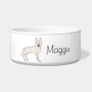 Witte Zwitserse Herder Witte GSD Schattigee Hond m Voerbakje