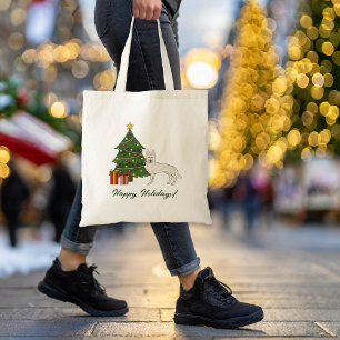 Witte Zwitserse Herdershond GSD Hond Groene Kerstb Tote Bag