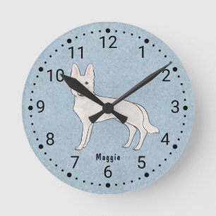 Witte Zwitserse Herdershond Witte GSD Cartoon Hond Ronde Klok