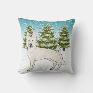 Witte Zwitserse Herdershond Witte GSD-hond Winterb Kussen