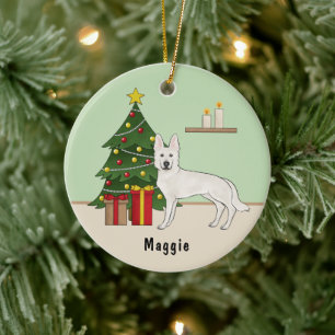 Witte Zwitserse Herdershond Witte GSD Kerstboom Keramisch Ornament