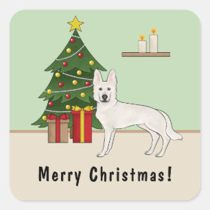 Witte Zwitserse Herdershond Witte GSD Kerstboom Vierkante Sticker