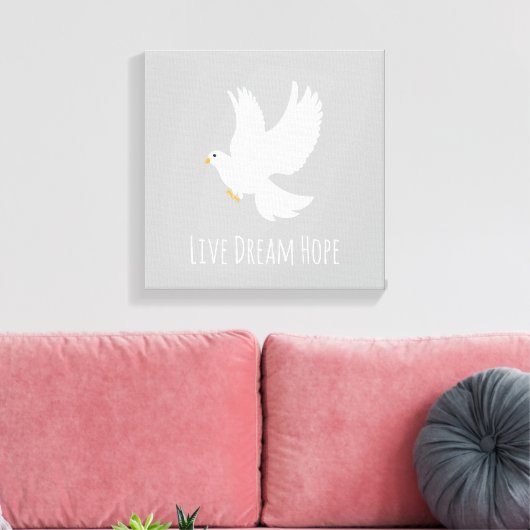 Witteduif op grijs canvas afdruk (Insitu (Woonkamer))