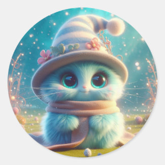 Wizard Blue Cat Ronde Sticker
