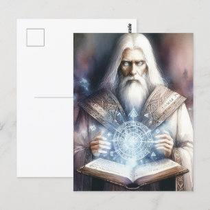 Wizard Casting van een Spellbook Fantasy Waterverf Briefkaart