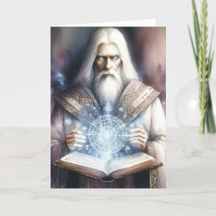 Wizard Casting van een Spellbook Fantasy Waterverf Kaart