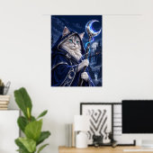 Wizard Cat Moon Magic Fantasy Art Poster (Bureau à domicile)