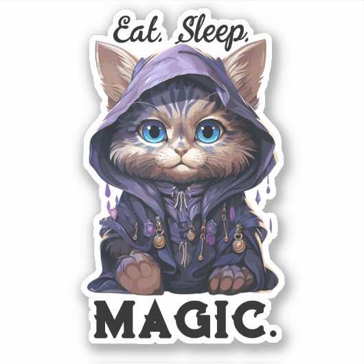 Wizard Chat Sticker - "Mange. Dormir. Magie." (Devant)