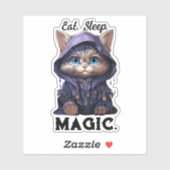 Wizard Chat Sticker - "Mange. Dormir. Magie." (Feuille)