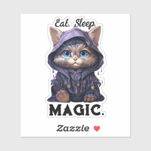 Wizard Chat Sticker - "Mange. Dormir. Magie." (Feuille)