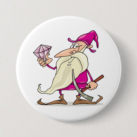 Wizard Gnome with Large Diamond Gemstone Ronde Button 7,6 Cm (Voorkant)