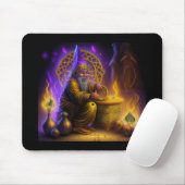 Wizard Is Seated At Table Conjuring A Spell Muismat (Met muis)