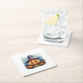 Wizard pumpkin  vierkante kartonnen onderzetter (Insitu)