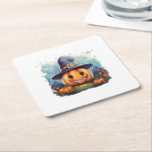 Wizard pumpkin  vierkante kartonnen onderzetter (Schuin)