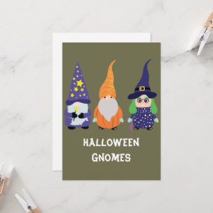 Wizard Pumpkin Witch Halloween Gnomes Holiday Kaart