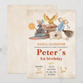 Wizard School Themed Birthday Party Invitation Kaart (Voorkant / Achterkant)