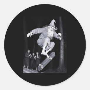 Wizard Skateboarden Funny Meme Skater Halloween G Ronde Sticker