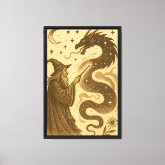 Wizard Summoning Dragon Canvas Afdruk