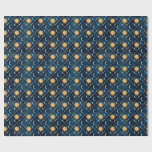 Wizard Wand Celestial Sun Moon Blue Background Cadeaupapier (Vlak)
