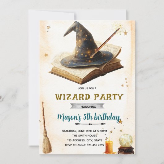 Wizard witch birthday party invitation (Devant)