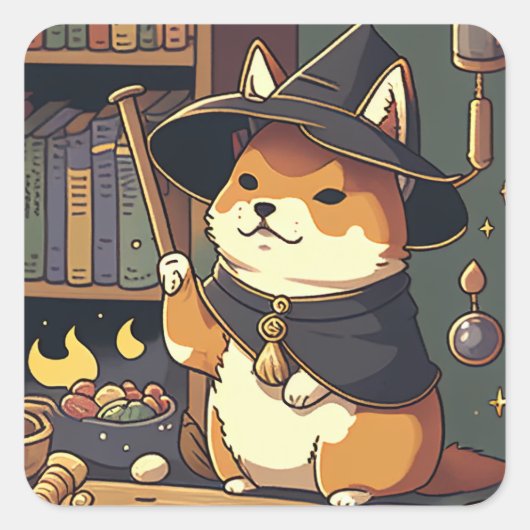 Wizarding Shiba Inu Vierkante Sticker (Voorkant)