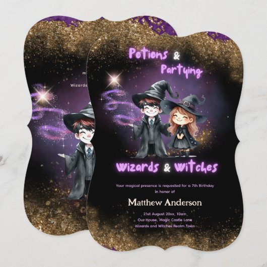 Wizards en heksen zoon's dochters verjaardag magie kaart (Voorkant / Achterkant)