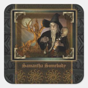 Wizards Magic Fantasy Illustratie Boekplaat Vierkante Sticker