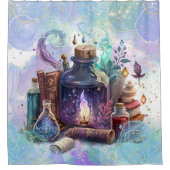 Wizardtabel | Waterverf Witch Spellcasting Desk Douchegordijn (Voorkant)