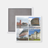 WLS003 CARDIFF, Wales, Fridge Magneet (Voorkant / Achterkant)