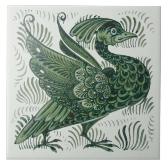 Wm De Morgan Green Bird Arts & Crafts Tile (links) Tegeltje (Voorkant)