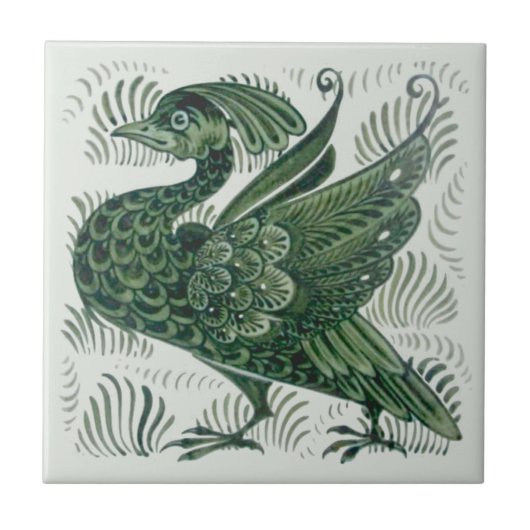Wm De Morgan Green Bird Arts & Crafts Tile (rechts Tegeltje (Voorkant)