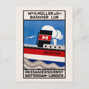 Wm. H. Muller Batavier Lijn Vintage Poster 1929 Briefkaart