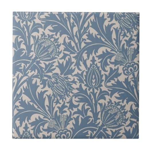 Wm Morris Arts & Crafts Blue Thistle Repro Tile Tegeltje (Voorkant)